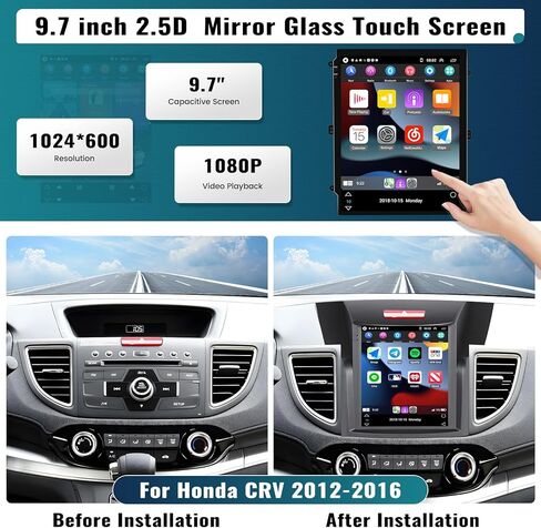 UNITOPSCI 2G+64G Android 13 ستيريو سيارة لهوندا CRV 2012-2016 Wireless CarPlay Android Auto Radio، 9.7 بوصة HD شاشة تعمل باللمس بلوتوث GPS Navigation WiFi HiFi FM/RDS USB + ميكروفون كاميرا احتياطية in Kuwait