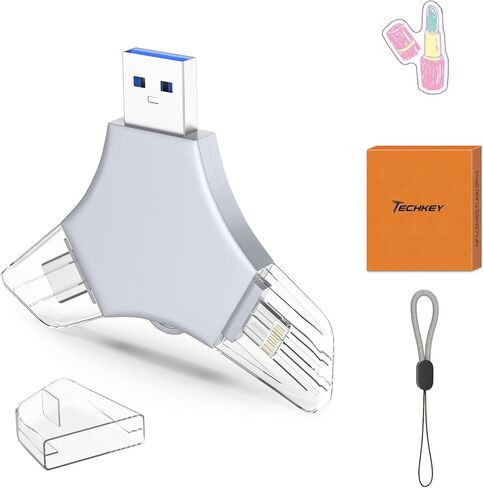 محرك أقراص فلاش USB 3.0 بسعة 64 جيجابايت لهاتف iPhone، عصا تخزين لحفظ الصور 3 في 1 للذاكرة الخارجية للصور/الفيديو/حفظ البيانات/النسخ الاحتياطي، محركات أقراص الإبهام عالية السرعة V2.60 لأجهزة iPhone/iPad/Android/PC - رمادي مترب in Kuwait
