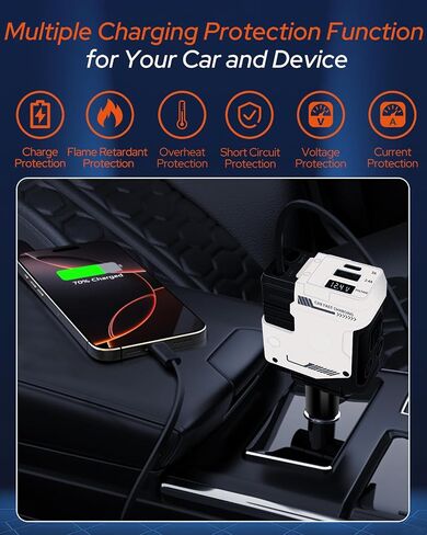 محول شاحن سيارة قابل للسحب 4 في 1، شاحن سيارة USB c بقوة 66 وات لهواتف iPhone، وكابلان قابلان للسحب (31.5 بوصة) وشاحن هاتف بمنفذي USB للسيارة لهواتف iPhone، وAndroid، وGalaxy، وPixel، وiPad (أسود) in Saudi Arabia