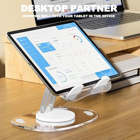 Acrylic Tablet Stand for Desk,360° Rotating Mobile Tablet Stand,Adjustable Clear Tablet Holde for Home Office Desk, Portable iPad Stand for Desk in Saudi Arabia