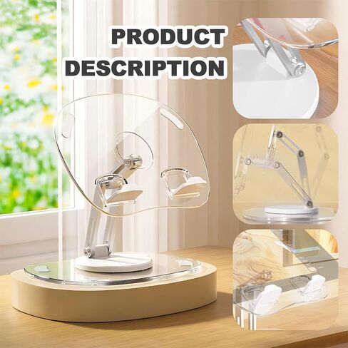 Acrylic Tablet Stand for Desk,360° Rotating Mobile Tablet Stand,Adjustable Clear Tablet Holde for Home Office Desk, Portable iPad Stand for Desk in Saudi Arabia