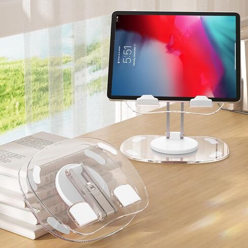 Acrylic Tablet Stand for Desk,360° Rotating Mobile Tablet Stand,Adjustable Clear Tablet Holde for Home Office Desk, Portable iPad Stand for Desk in Saudi Arabia