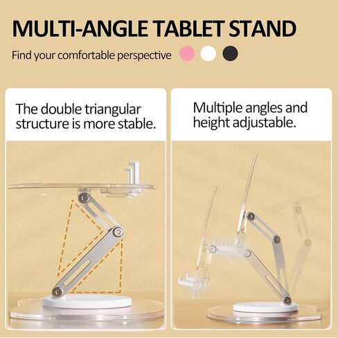 Acrylic Tablet Stand for Desk,360° Rotating Mobile Tablet Stand,Adjustable Clear Tablet Holde for Home Office Desk, Portable iPad Stand for Desk in Saudi Arabia