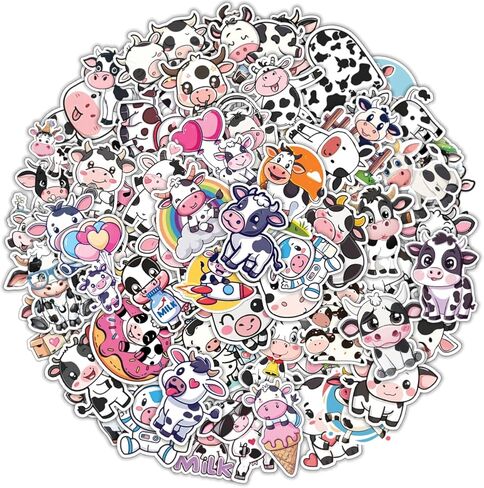 100 قطعة من ملصقات البقرة - ملصق مطبوع عليه بقرة لطيفة ملصق مضاد للماء لزجاجات المياه وأمتعة الكمبيوتر المحمول وسجلات القصاصات والمراهقين والبالغين والبنات والأطفال وديكورات أعياد الميلاد المضحكة in Kuwait