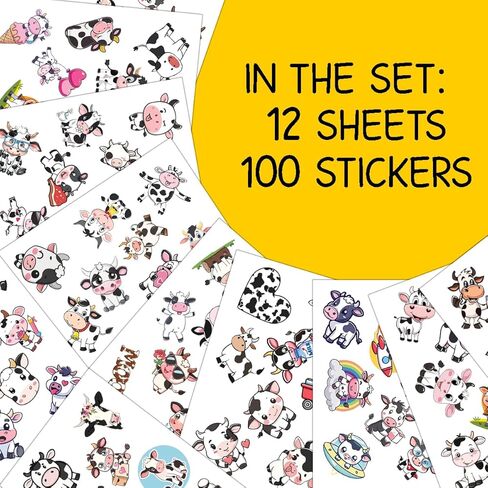 100 قطعة من ملصقات البقرة - ملصق مطبوع عليه بقرة لطيفة ملصق مضاد للماء لزجاجات المياه وأمتعة الكمبيوتر المحمول وسجلات القصاصات والمراهقين والبالغين والبنات والأطفال وديكورات أعياد الميلاد المضحكة in Kuwait