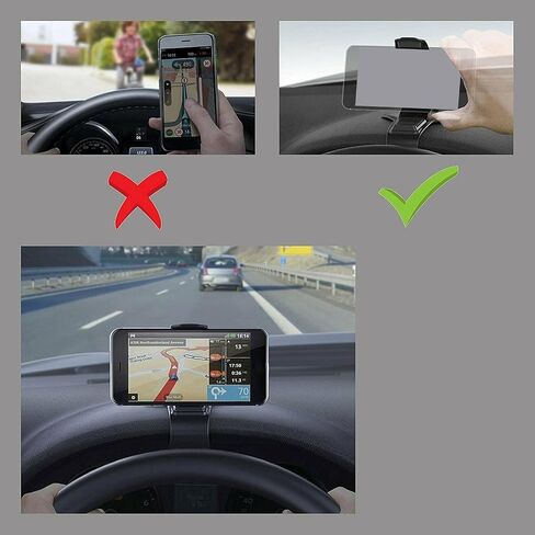 Dashboard Phone Mount Clamp, Universal POM and Silicone Non Skid Car Phone Stand, Adjustable Mobile Phone Holder Clip for 3-6.5in MP4 PDA, Black in Saudi Arabia
