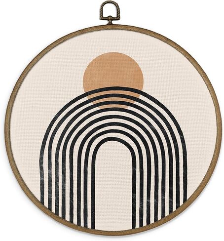 MAQIKA Bohemia Black Sunrise Sunset Framed Wall Sculptures Decor, Beige Wall Art, Abstract Sun Round Wall Hanging Decor, Mid Century Modern Black Moon Wall Art for Bohemia Preppy Bedroom Dorm,10x10 Inch in Saudi Arabia