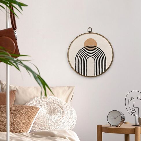 MAQIKA Bohemia Black Sunrise Sunset Framed Wall Sculptures Decor, Beige Wall Art, Abstract Sun Round Wall Hanging Decor, Mid Century Modern Black Moon Wall Art for Bohemia Preppy Bedroom Dorm,10x10 Inch in Saudi Arabia