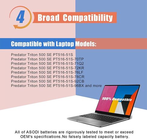بطارية كمبيوتر محمول ASODI AP20BHU 99.98Wh متوافقة مع Acer Predator Triton 500 SE 16 بوصة PT516-51S 70TP 71Q2 72KR 76LF 78CR 92CB 96BX 15.2V 6360mAh in Kuwait