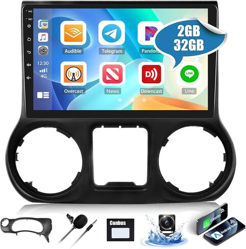 ستيريو سيارة 2G+32G لراديو جيب رانجلر 2011 2012 2013 2014 مع CarPlay Andriod Auto Android 13 راديو 10.1 بوصة شاشة تعمل باللمس راديو سيارة بلوتوث مع نظام ملاحة GPS WiFi FM AHD كاميرا احتياطية in Saudi Arabia