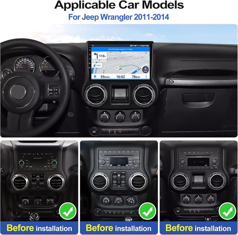 ستيريو سيارة 2G+32G لراديو جيب رانجلر 2011 2012 2013 2014 مع CarPlay Andriod Auto Android 13 راديو 10.1 بوصة شاشة تعمل باللمس راديو سيارة بلوتوث مع نظام ملاحة GPS WiFi FM AHD كاميرا احتياطية in Saudi Arabia
