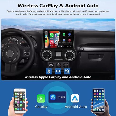 ستيريو سيارة 2G+32G لراديو جيب رانجلر 2011 2012 2013 2014 مع CarPlay Andriod Auto Android 13 راديو 10.1 بوصة شاشة تعمل باللمس راديو سيارة بلوتوث مع نظام ملاحة GPS WiFi FM AHD كاميرا احتياطية in Saudi Arabia