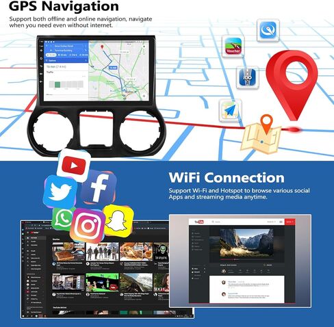 ستيريو سيارة 2G+32G لراديو جيب رانجلر 2011 2012 2013 2014 مع CarPlay Andriod Auto Android 13 راديو 10.1 بوصة شاشة تعمل باللمس راديو سيارة بلوتوث مع نظام ملاحة GPS WiFi FM AHD كاميرا احتياطية in Saudi Arabia