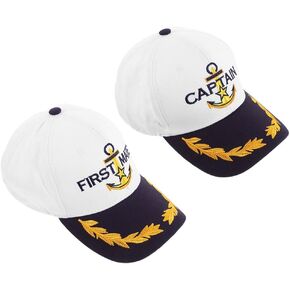 2pcs Captain Hat and First Mate Hat Set Matching Skippers Boating Baseball Caps Nautical Marine Sailor Hats Embroidered Hat Yacht Hat for Adult Kids White