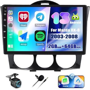 2+64G Android 13 Car Stereo for Mazda RX-8 2003-2008 with Wireless CarPlay Android Auto, 9" Touchscreen in Dash GPS Radio with WiFi Mirror Link Bluetooth FM RDS EQ SWC Backup Camera in Kuwait