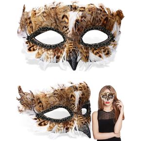 Jenaai 2 Pcs Halloween Owl Mask Crow Peacock Bird Animal Masquerade Masks Costume for Men Women Mardi Gras Cosplay Party(Peacock)