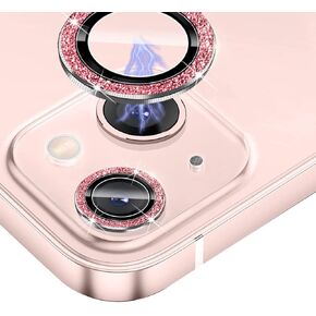 Bling Camera Lens Protector Compatible for iPhone 13(5.4")/13 mini(6.1") Ultra Thin/Clear Tempered Glass [Anti-Scratch][Shatter/Water/Fog-Proof] Metal Cover Protection - Pink Diamond(Set of 2)