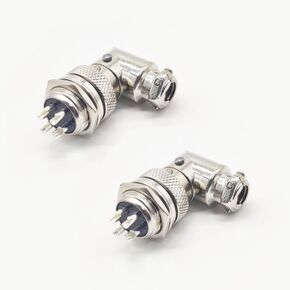 2PCS GX16 Aviation Connector 4 Pin, GX16 Right Angle Circular Adapter Male Female Plug Socket GX16 Bent Metal Female Male Panel Mount Connector for Power Connection