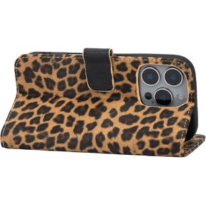 Compatible with iPhone 16 Pro Max(6.9 inch) Faux Leather Leopard Partten Wallet Book Flip Case Cover with Magnetic Closure Card Slot(Yellow)
