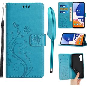 Mavis's Diary Galaxy A54 5G Case Wallet with Card Holder Stylus Pen, Women Girls Floral Embossed PU Leather Folio Cover Bumper Flip Folding Phone Case for Samsung Galaxy A54 5G 6.4" (Rose Gold)