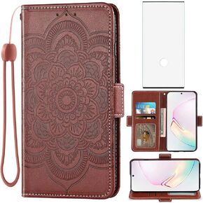 Compatible with Samsung Galaxy Note 10 Plus Glaxay Note10+ 5G Wallet Case Glass Screen Protector Flip Cover Card Holder Cell Phone Cases for Gaxaly Note10 + Notes 10+ Ten Not S10 10Plus Men Rose Gold