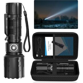 Tommax Flashlights High 20,000 Lumens Rechargeable - Super Bright LED Small Powerful Flashlight with Memory Function, 6 Mods Pocket IPX5 Waterproof Flash Light for Camping, Emergency, Hiking