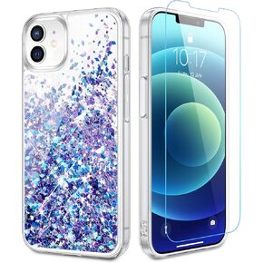 Caka Case for iPhone 12 Glitter Case, iPhone 12 Pro Glitter Case Girly Girls Women Bling Liquid Sparkle Fashion Flowing Quicksand Case for iPhone 12 12 Pro 6.1 inches (Blue Purple)