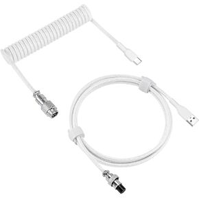 Geekria Coiled USB-C Gaming Keyboard Cable with Aviator Connector Cord, 5-Pin Braided Double-Sleeved Mechanical Keyboard Cable Compatible with Logitech G715 G713, Keychron K8 K7 K6Pro (White 5FT)
