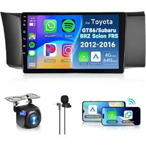 4+64G for Toyota GT86/Subaru BRZ Scion FRS 2012-2016 Wireless CarPlay Car Stereo, 9 Inch Android Auto IPS 1280*720 Touchscreen,Android13 Car Radio 32EQ DSP Bluetooth GPS FM WiFi/GPS+Backup Camera&Mic