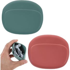 Thinp 2 Pcs Silicone Headphone Organizer Data Cable Storage Case Portable Wired Headphone Pouch Earbud Case Small Silicone Pouch Case for Wired Earbuds Cell USB Flash Drive Lipstick(Red,Green)