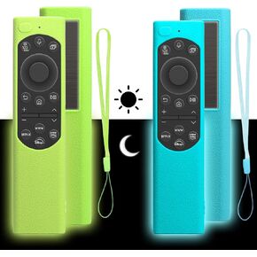 2 Pack Remote Cover for Samsung Smart TV, Silicone Protective Case for Samsung Solar Cell Remote 2021 2022 BN59-01357 BN59-01385 BN59-01265A Updated Remote Case (Glow Green + Glow Blue)