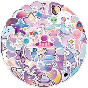 Pink Space Stickers for Kids Girls, 50PCS Pink Star Sky Astronaut Spacecraft Planet Vinyl Waterproof Stickers for Water Bottles, Laptop Scrapbook, Skateboard, Funny Alien Stickers, Party Supplies