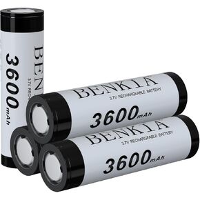 18650 Rechargeable Battery 3.7V 3600mAh Flat Top 4 Pack 18650 Lithium Batteries for Flashlights Headlamps