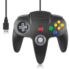 2 Pack FISUPER USB N64 Controller, Wired Video Game Controller USB Gamepad for Windows PC MAC Raspberry PI Retropie (Clear Black +Clear Blue)