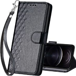 for iPhone 13 Pro Max Wallet case, Flip Folio Cover with Stand Feature for Women Men, PU Leather Phone Case Fit for iPhone 13 Pro Max 6.7'' [Black-Cube]