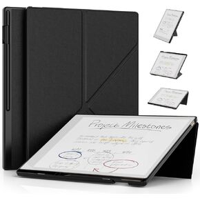 Remarkable Paper Pro Case (11.8", 2024 Released), Sanyetral Premium PU Leather Four-fold Stand Protective Cover with Pen Holder and Auto Sleep/Wake for Remarkable Paper Pro 11.8" Color Display -Black
