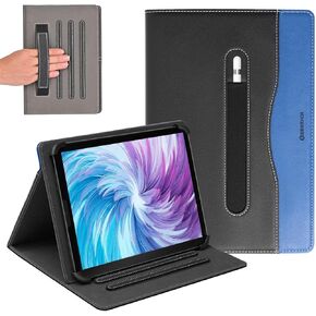 ZenRich Universal Tablet Case for 10.1 inch, PU Leather Case Cover for 10''-11'' Touchscreen Tablet with Multiple Viewing Angles/Hand Strap/Pen Holder/Adjustable Fixing Silicon Band,Blue