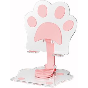 Cat Paw Acrylic Tablet Stand for Desk,Multi-Angle Adjustable Clear Tablet Holde，360° Rotating Mobile Tablet Stand for Desk Home Office, Compatible