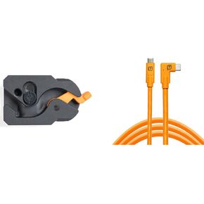 Tether Tools TetherGuard LeverLock Plate and TetherPro 15' USB-C Straight to Right Angle Cable, High-Visibility Orange