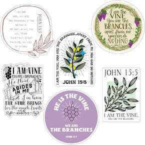 Pack of 6 John 15 5 I Am The Vine You are The Branches Waterproof Vinyl Sticker Bible Verse, Religious Inspirational Scripture Quotes for All Ages, All Ages, Applicable to Many Surfaces 3 Inches