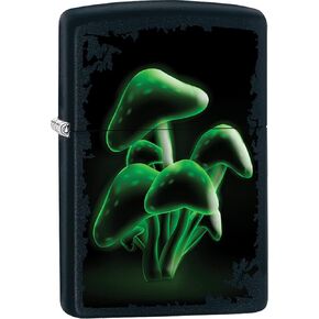 Zippo Lighter - Green Glowing Mushrooms Black Matte #Z294