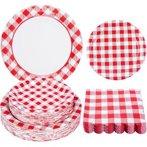 150Pcs Pink Gingham Party Supplies Pink Gingham Paper Plates and Napkins Pink Checkered Plates Disposable Pink and White Plaid Party Decor for Birthday Family Fall Picnic BBQ Party,Serves 50 Guests in Saudi Arabia