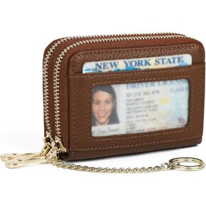 imeetu RFID Credit Card Wallet, Genuine Leather Zipper Card Case Holder with Removable Keychain(A-Dark purple)