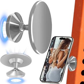 Gym Magnetic Phone Holder, 360° Rotatable Mount for Video Recording, Strong Dual Magnet Attach to Metal Surface, Car - Fits iPhone, Android & Large Cases, All Metal Build(Black)