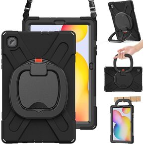 Heavy Duty Case for Galaxy Tab S10+/Tab S10 Plus 2024,Hybrid Rugged Case, Shockproof Kids Case with 360 Rotating Stand/Shoulder Strap, Aslo for Tab S9/S9 FE/S8/S7 Plus/S7 FE (Black)