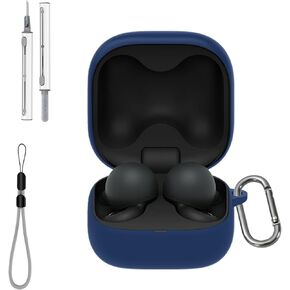 for Sony LinkBuds Open WF-L910 Case Cover with Cleaner Kit, Soft Skin Silicone Case Cover with Keychain and Lanyard，Full Protective Case for Men and Women-Blue