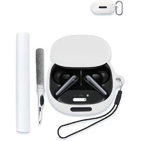 Case for Soundcore Liberty 4 Pro by Anker, Noise Cancelling Wireless Earbuds,WUNIAK Soft Silicone Protective Portable Scratch Shock Resistant Shell with Cleaner Kit & Carabiner & Lanyard，White