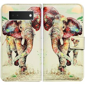 Bcov Case for Pixel 6a, Colorful Dragonfly Leather Flip Phone Case Wallet Cover with Card Slot Holder Kickstand for Google Pixel 6a
