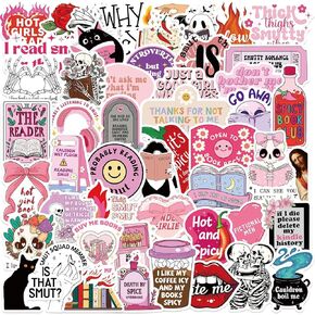 50PCS Smutty Book Stickers for Kindle Adult,Bookish Smut Reading Booktok Dark Romance Case Journal Water Bottle Sticker Spicy Lover Gift (Black)