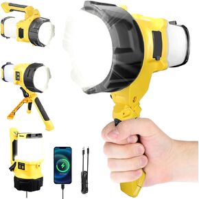 3-in-1 Rechargeable Spotlight with Adjustable Handle, IP65 Waterproof Handheld LED Flashlight Searchlight Work Light, 4400mAh Power Bank, 6 Light Modes for Emergency Hurricane Outdoor Hiking Camping